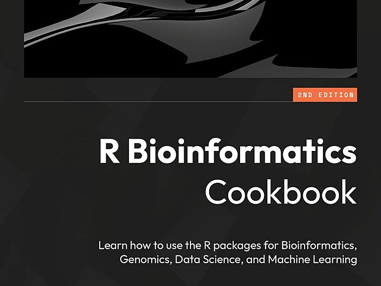 Front cover of R Bioinformatics Cookbook, a book by Dan MacLean (all text)